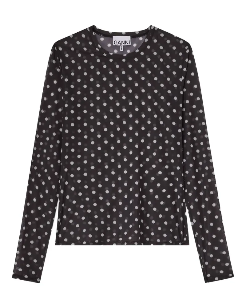 Ganni Top mit Polka Dots - Schwarz Schwarz