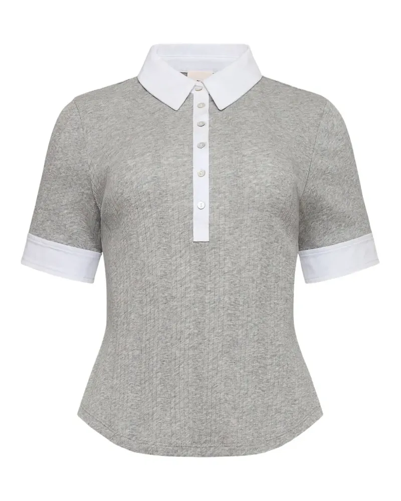 Cinq à Sept Jaden ribbed-knit polo top - Grau Grau