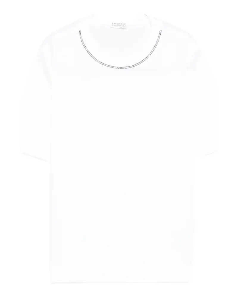 Brunello Cucinelli Verziertes T-Shirt - Weiß Weiß