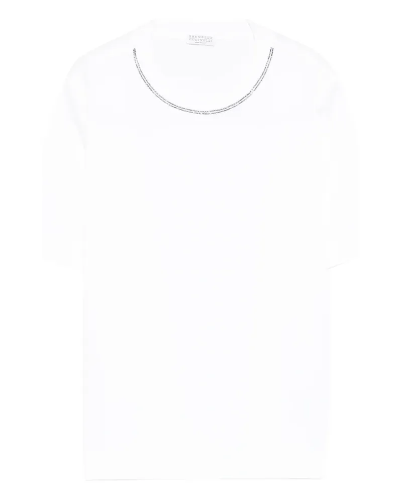 Brunello Cucinelli Verziertes T-Shirt - Weiß Weiß