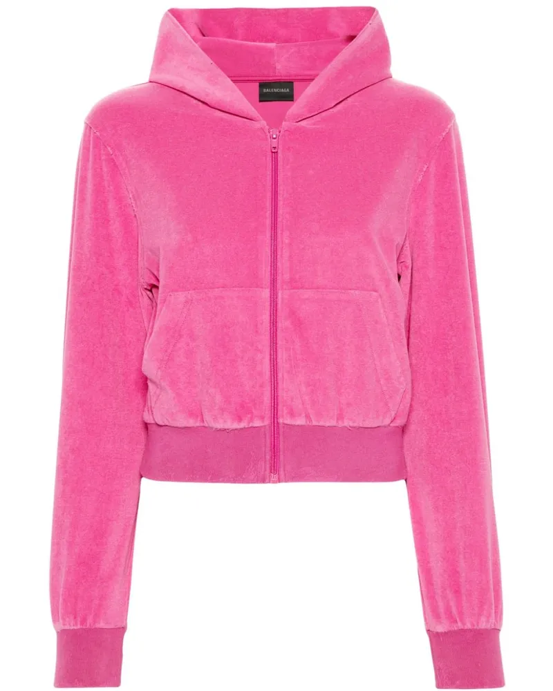 Balenciaga rhinestone-logo zipped hoodie Rosa