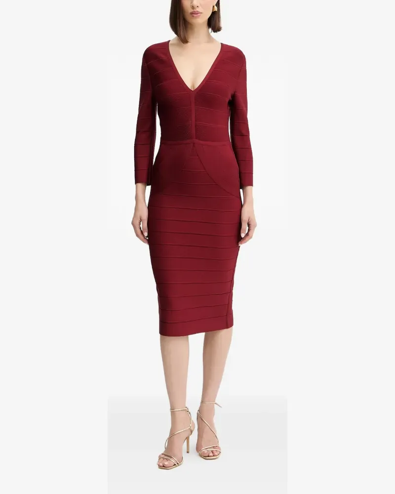 Hervé Léger Athena V-neck midi dress - Rot Rot