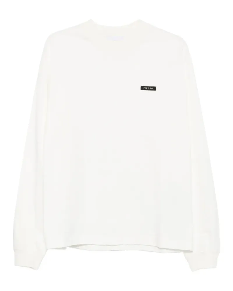 Prada Langarmshirt mit Logo-Patch - Weiß Weiß