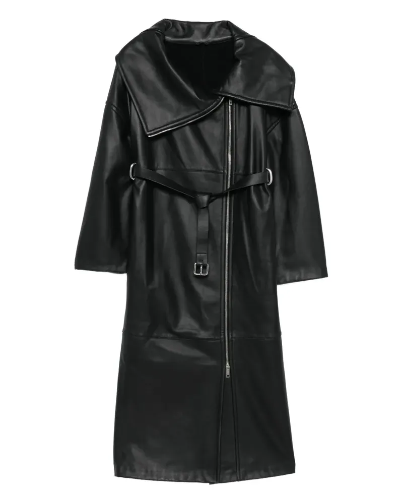 SPORTMAX Ledermantel mit Gürtel - Schwarz Schwarz