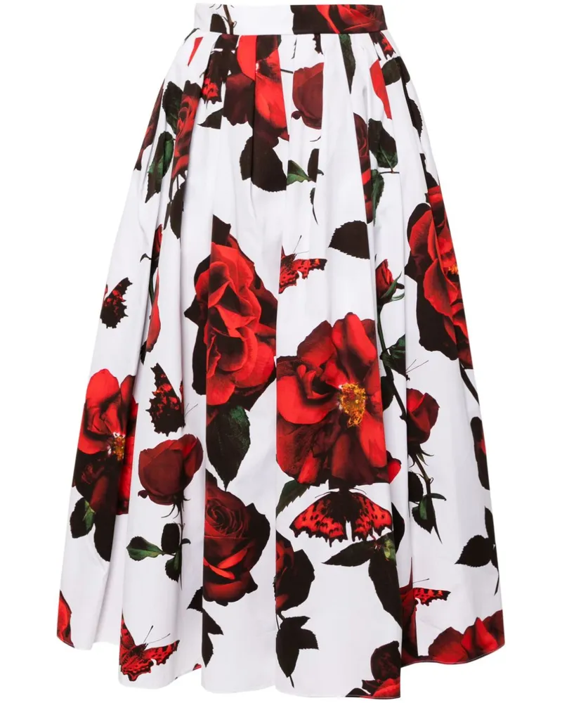 Alexander McQueen Rock mit Tudor Rosen-Print - Weiß Weiß