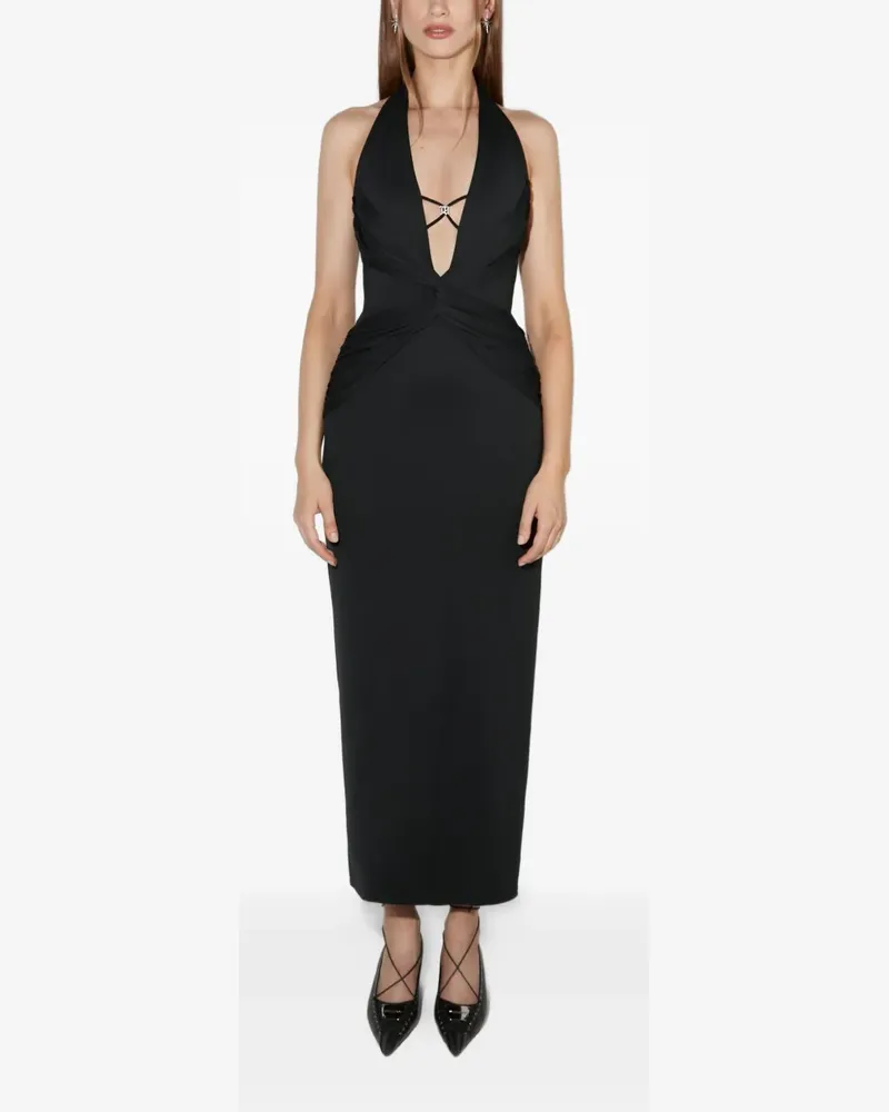 MISBHV deep neck gathering midnight dress - Schwarz Schwarz