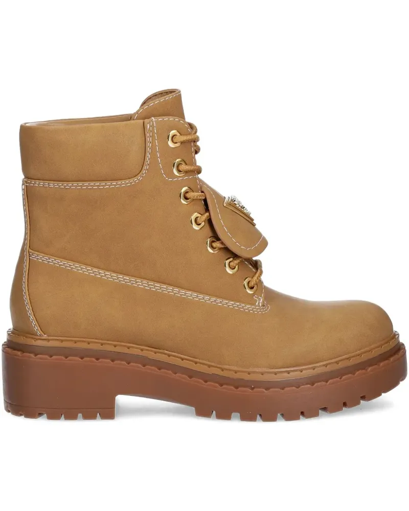 Guess Schnürstiefel mit Logo-Schild - Braun Braun