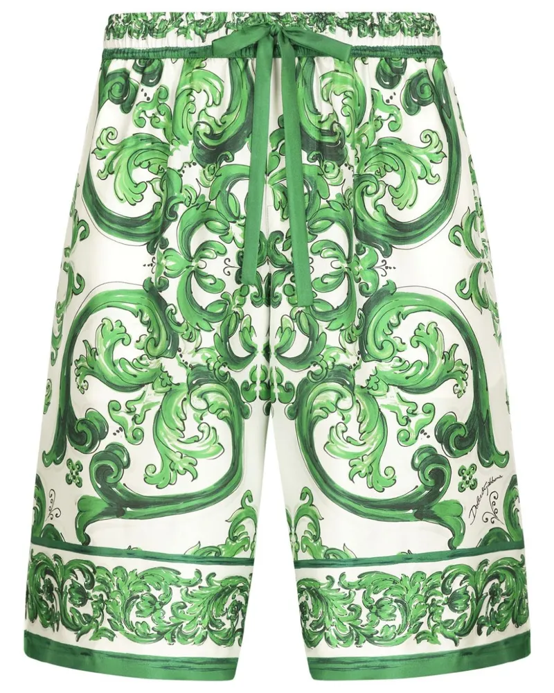 Dolce & Gabbana Seidenshorts mit Majolica-Print - Grün Grün