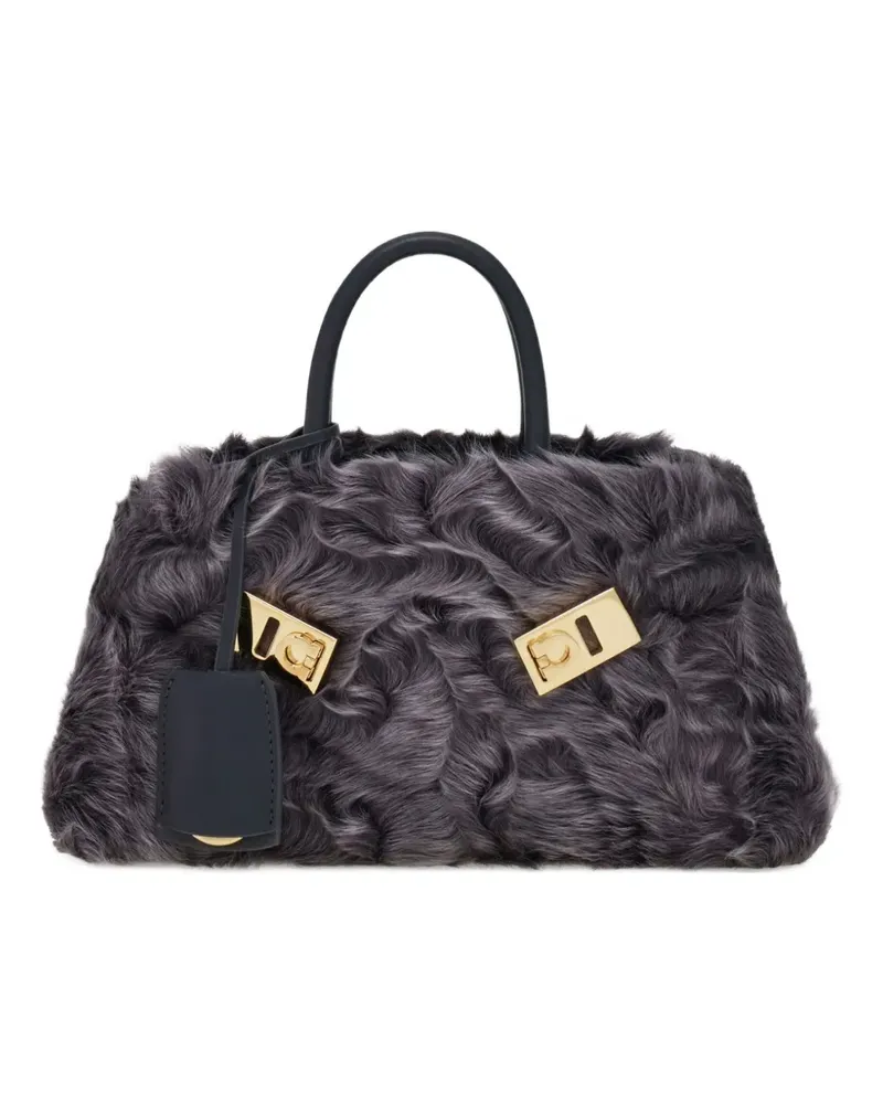 Ferragamo mini Hug shearling-front cross body bag - Grau Grau