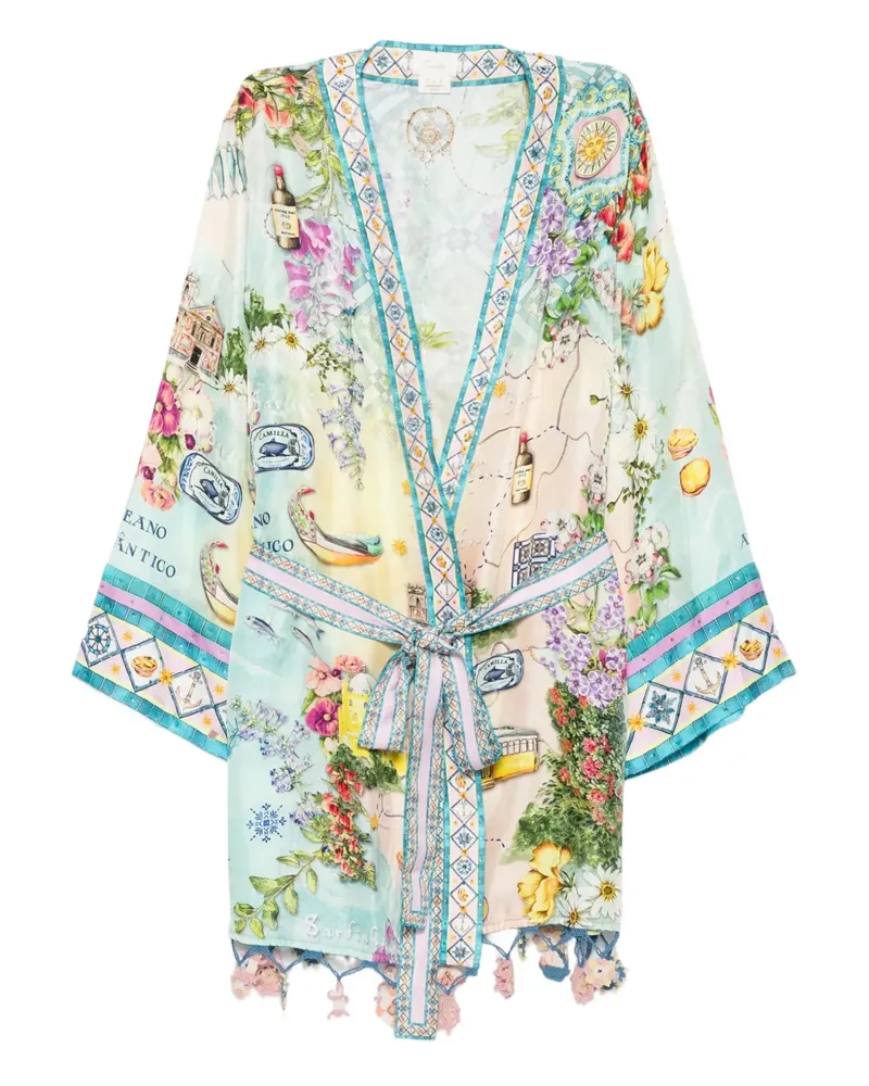 Camilla Gewickeltes Cape mit Blumen-Print - Grün Grün