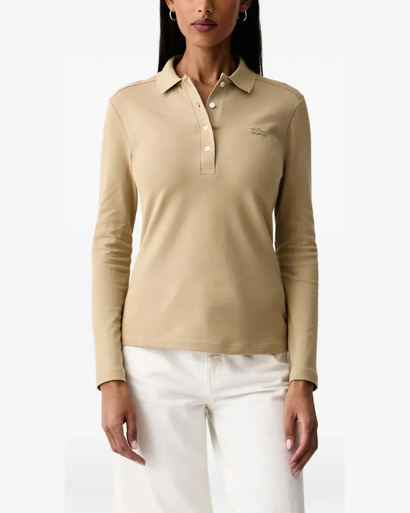 Lacoste logo-patch long-sleeve polo shirt - Nude Nude