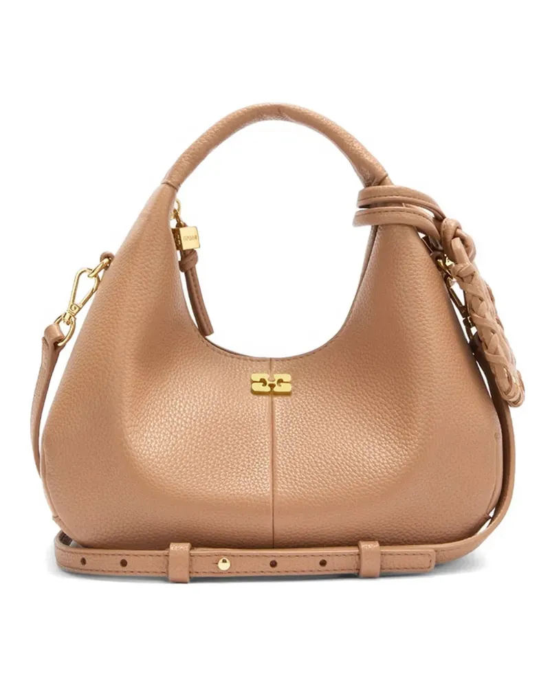 Ganni logo-plaque tote bag - Braun Braun