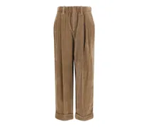 Cordhose mit Falten - Braun