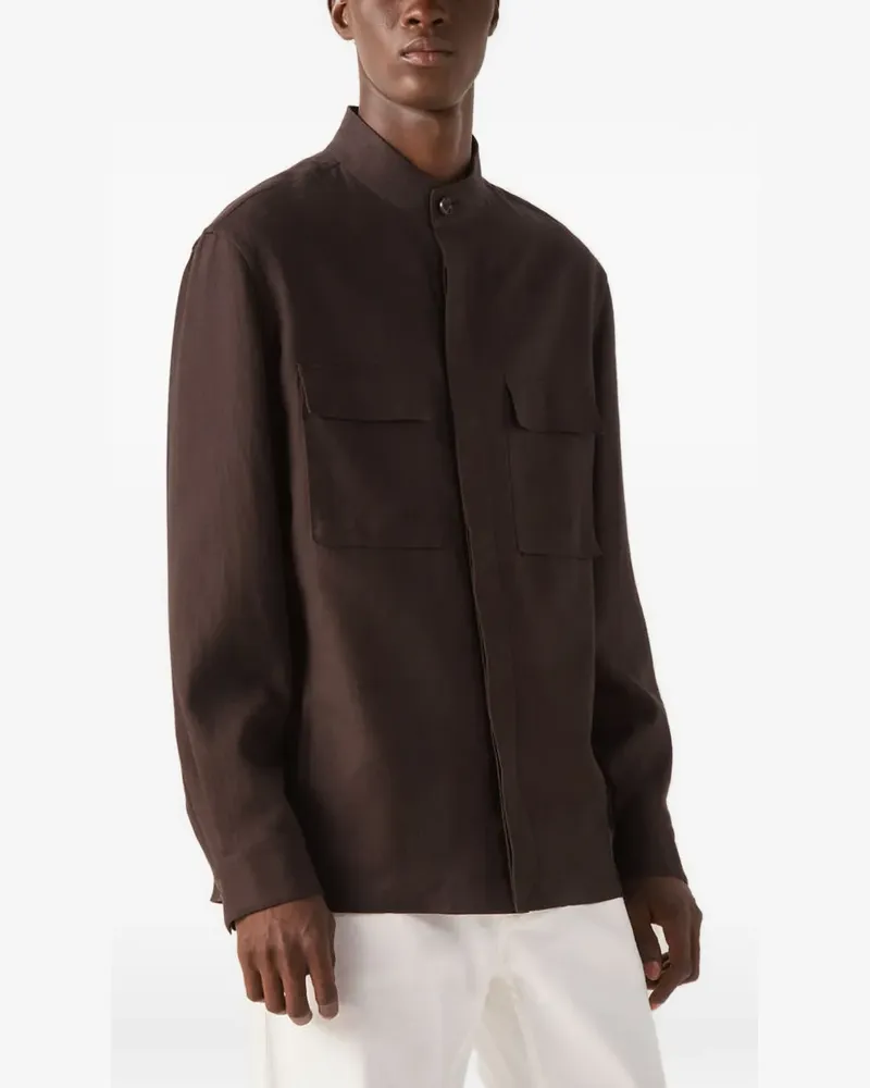 Ermenegildo Zegna Oasi Lino Hemd mit Mandarinkragen - Braun Braun