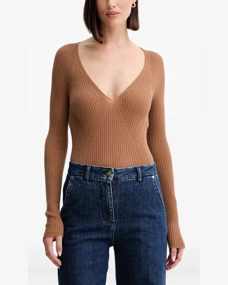 Twin-Set Gerippter Strickpullover - Braun Braun