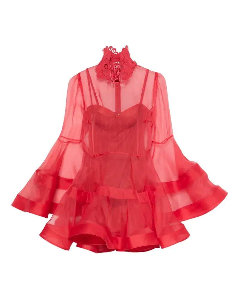 Zimmermann Rebellion Lantern lace-collar layered mini dress - Rot Rot