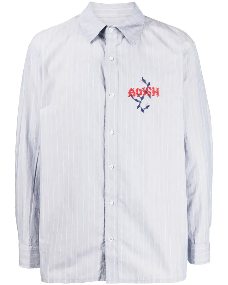 ADISH Gestreiftes Nafnuf Hemd mit Logo - Blau Blau