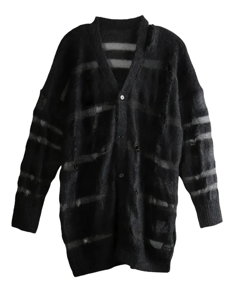 Yohji Yamamoto Gestreifter Distressed-Cardigan - Schwarz Schwarz