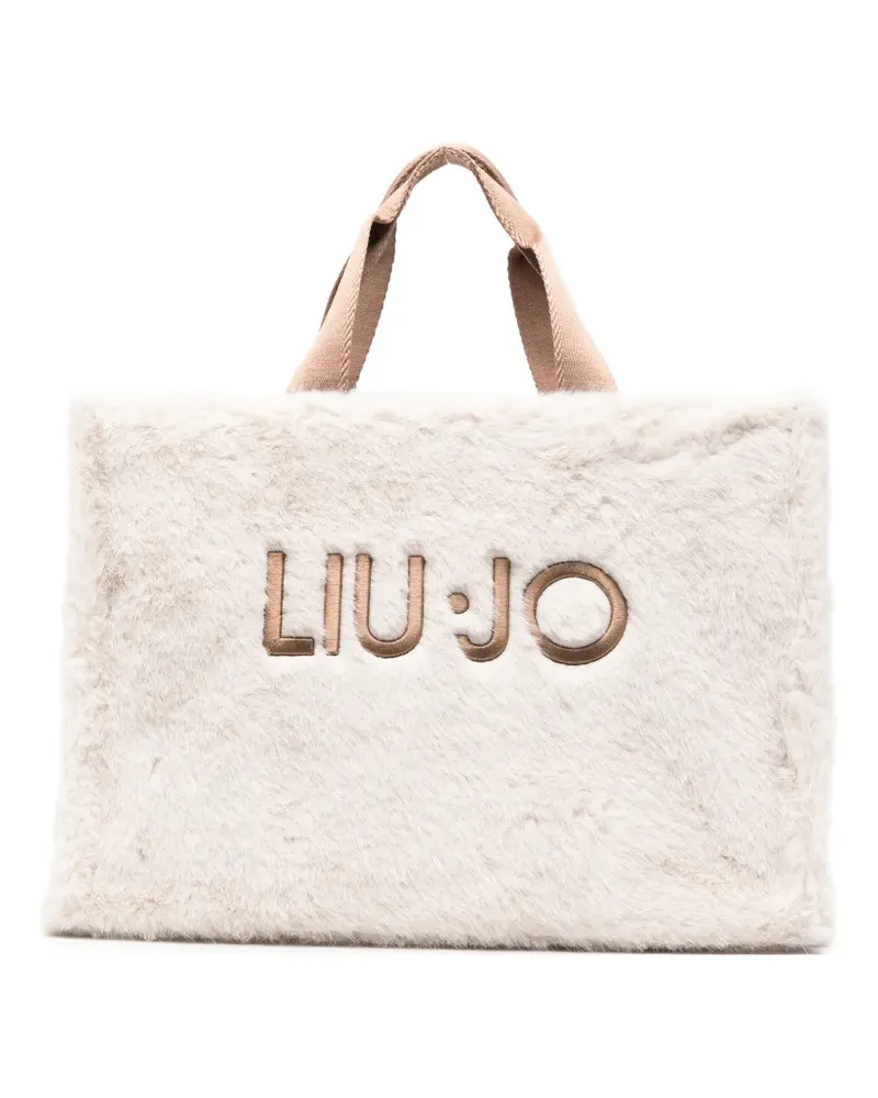 Liu Jo faux-fur logo-embroidered tote bag - Nude Nude