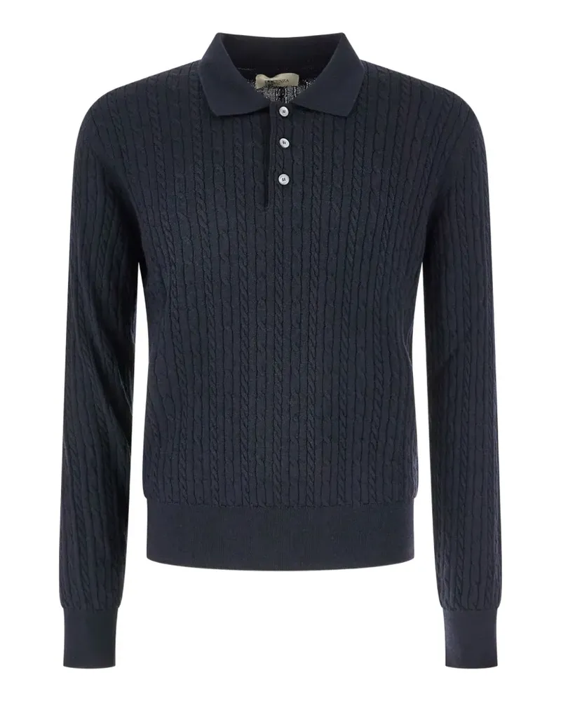 Piacenza Cashmere Polo-Pullover mit Zopfmuster - Blau Blau