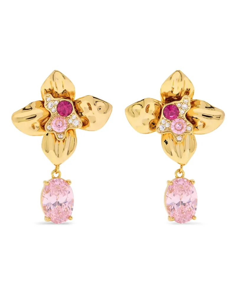 Self-Portrait crystal-embellished floral-motif earrings - Gold Gold