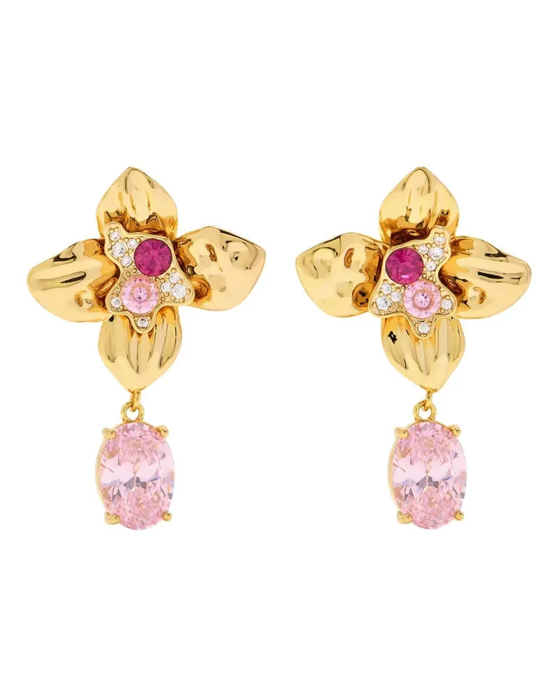 Self-Portrait crystal-embellished floral-motif earrings - Gold Gold