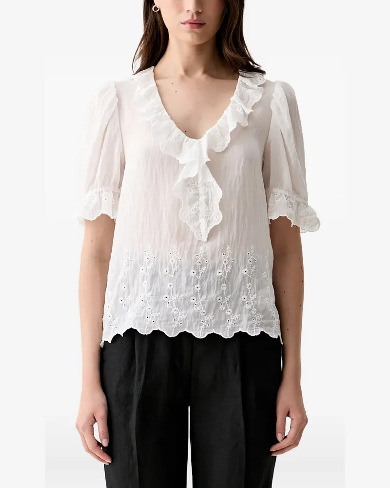 Hoss Intropia Gerüschte Bluse mit Lochstickerei - Weiß Weiß