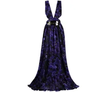 Chiffon-Kleid mit Blumen-Print - Schwarz