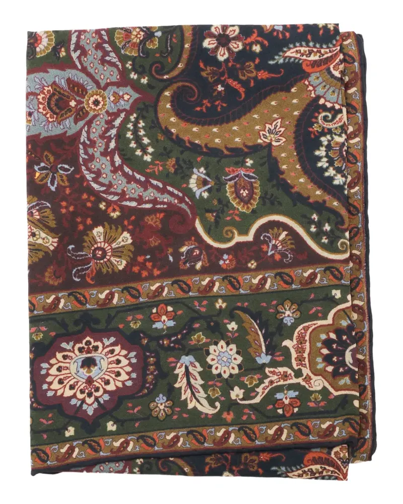 Etro Jacquard-Schal aus Seidengemisch mit Hahnentrittmuster und Print - Grün Grün