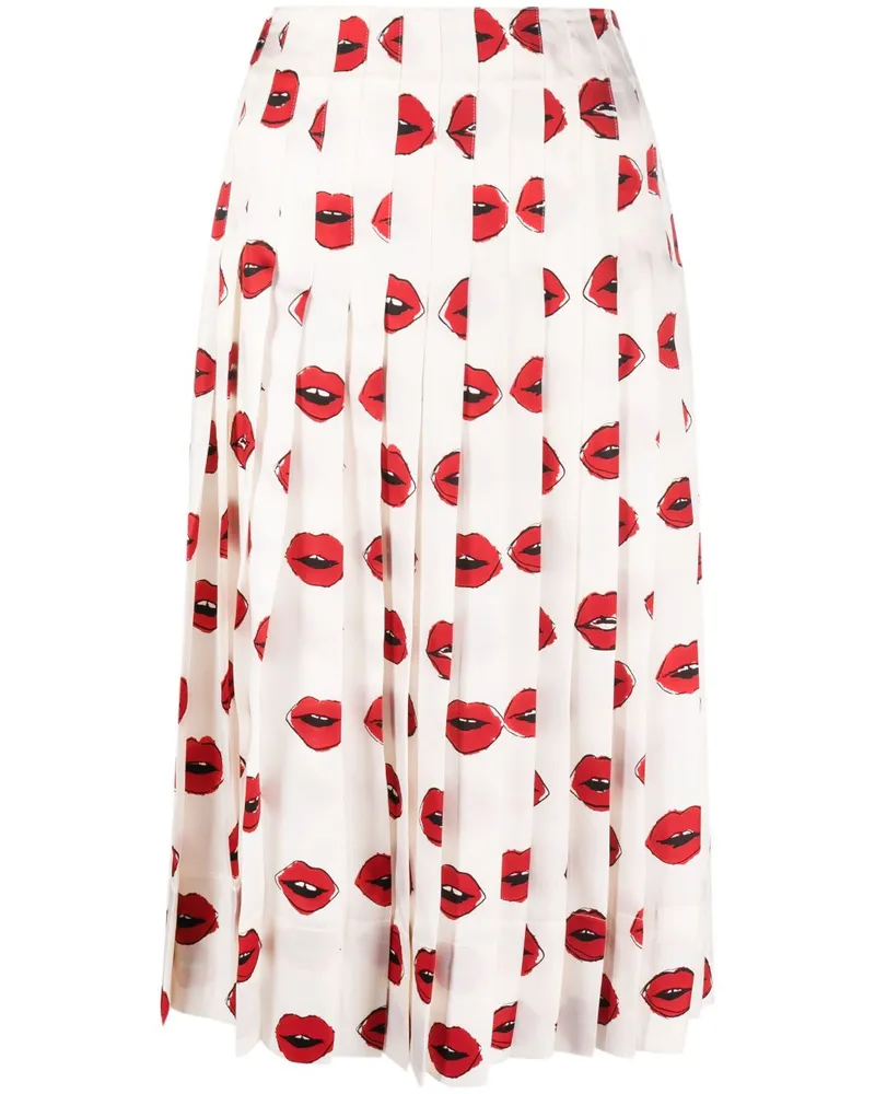 KHAITE Faltenrock mit Lippen-Print - Weiß Weiß