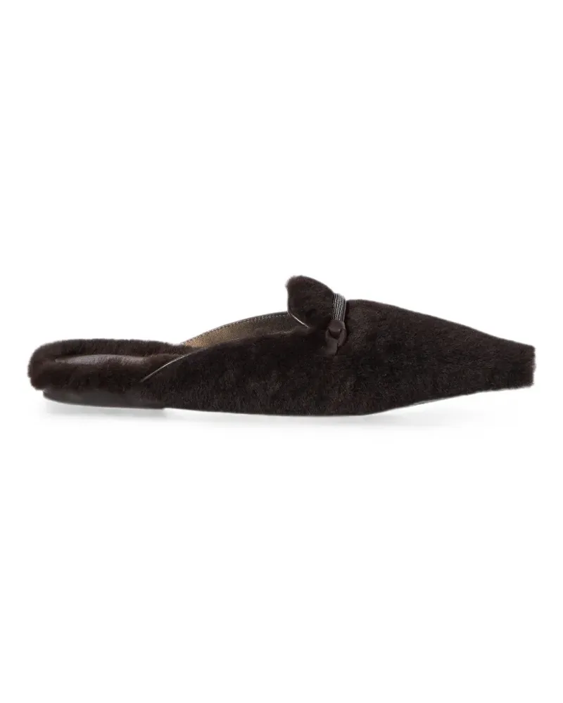Brunello Cucinelli Flache Schuhe aus Shearling mit edler Spange - Braun Braun