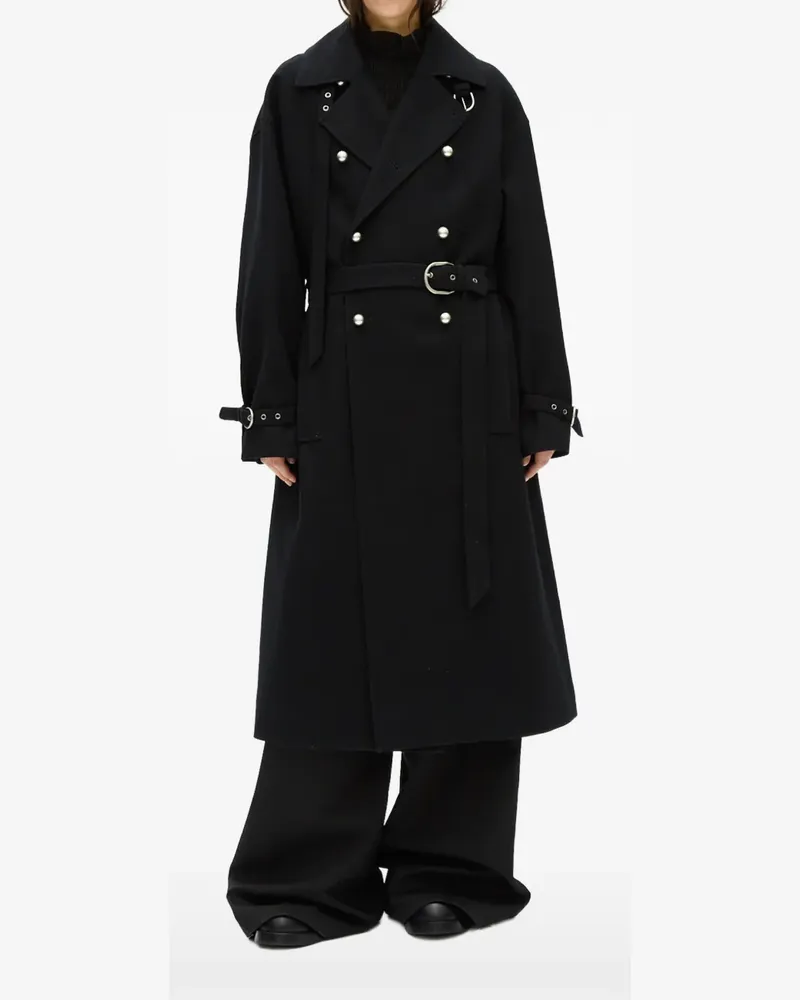 Ann Demeulemeester Doppelreihiger Mantel mit Gürtel - Schwarz Schwarz