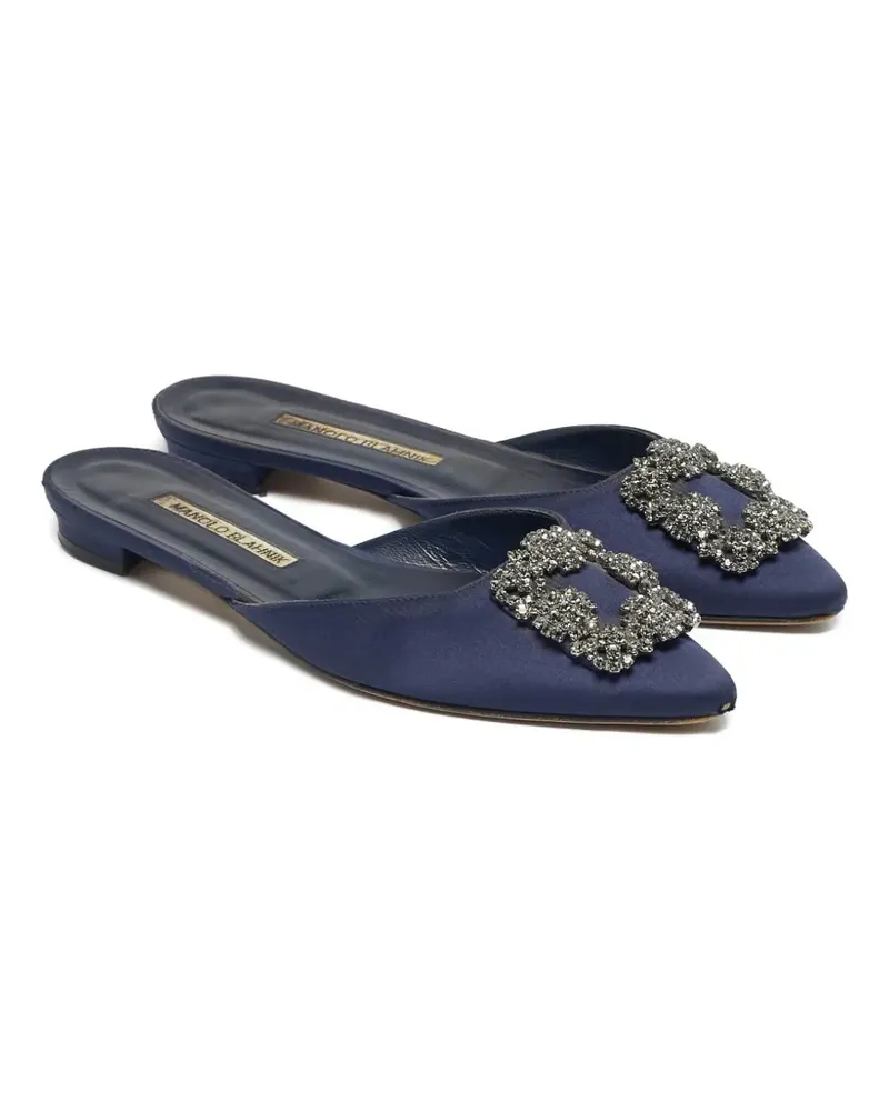 Manolo Blahnik Hangisi crystal satin mules - Blau Blau