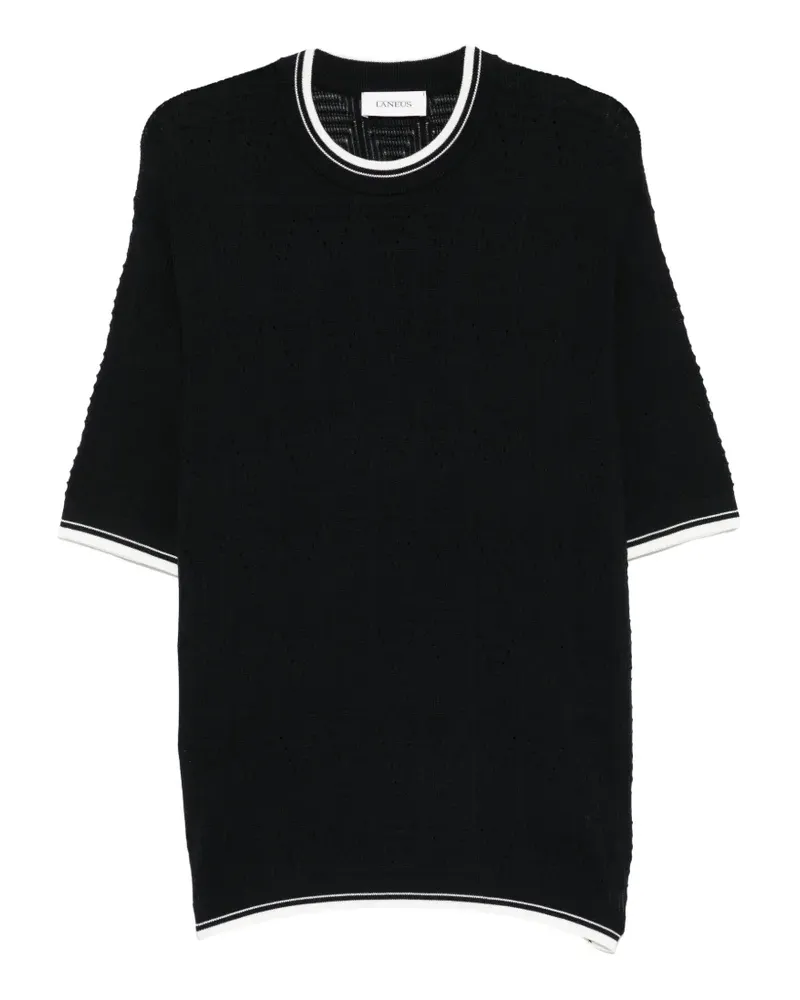 Laneus Gestreiftes T-Shirt mit rundem Ausschnitt - Schwarz Schwarz