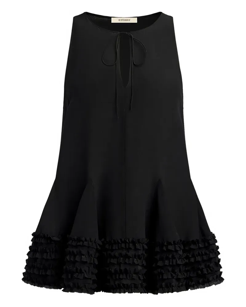 12 STOREEZ Kleid mit Schlüssellochausschnitt - Schwarz Schwarz