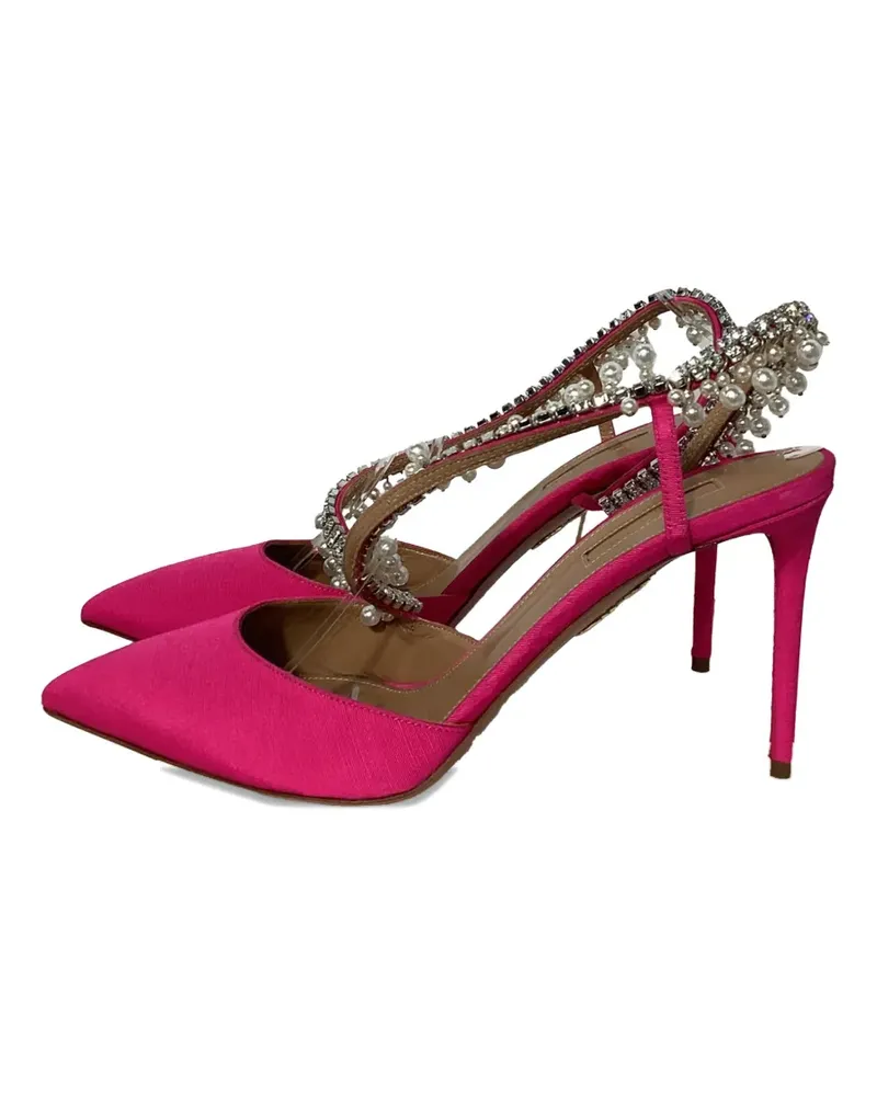 Aquazzura 85 pearl-embellished slingback pumps - Rosa Rosa