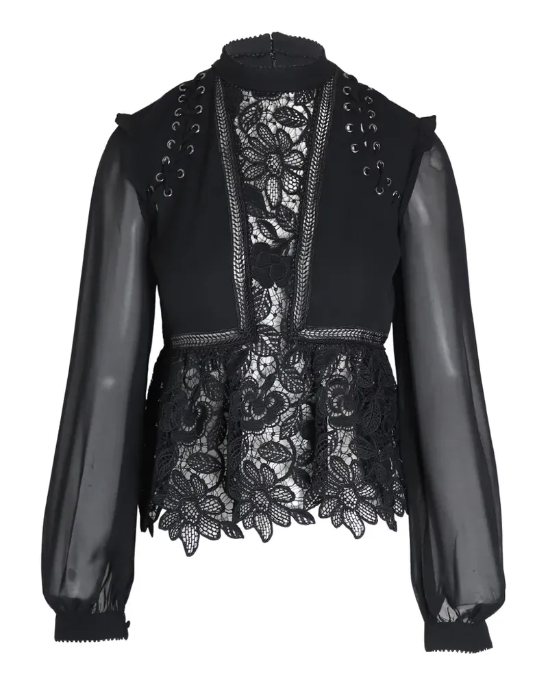Self-Portrait lace-trim sheer blouse - Schwarz Schwarz
