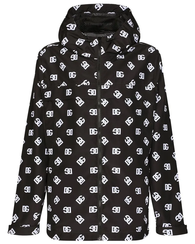 Dolce & Gabbana Gesteppte Kapuzenjacke mit DG-Logo - Schwarz Schwarz