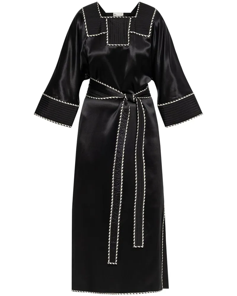 Tory Burch Seidenkleid mit Gürtel - Schwarz Schwarz