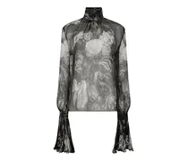 Chiffonbluse mit floralem Print - Schwarz