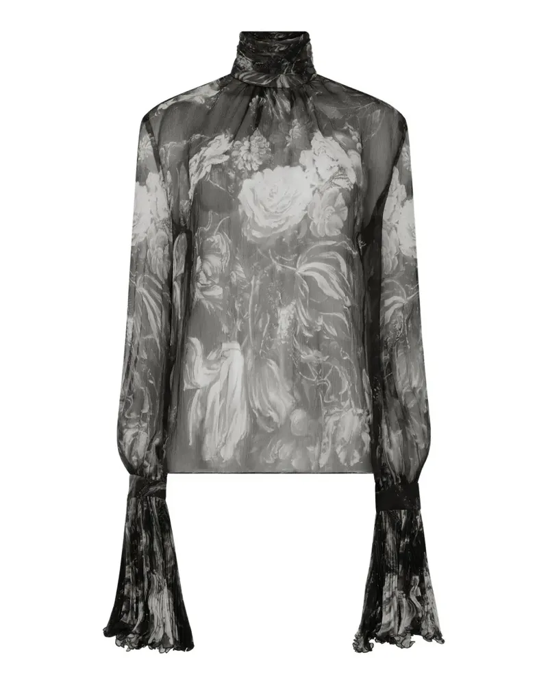 Roberto Cavalli Chiffonbluse mit floralem Print - Schwarz Schwarz