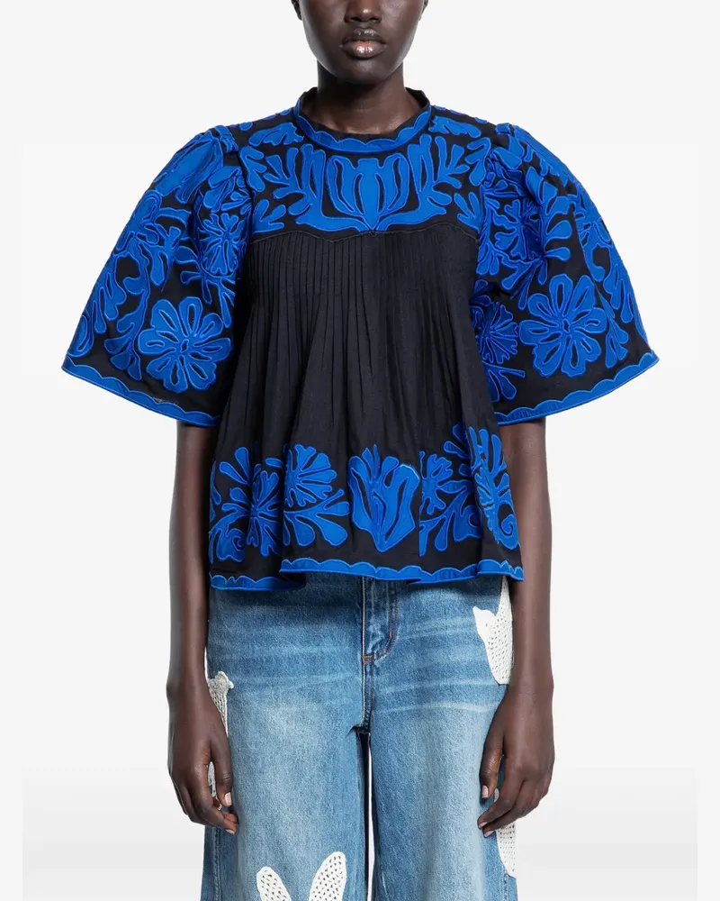 Sea floral pleated top - Schwarz Schwarz