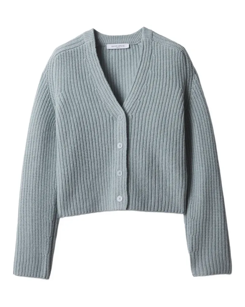 Kitsuné Gerippter Cardigan mit V-Ausschnitt - Blau Blau