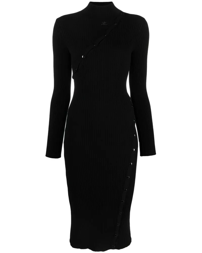 Courrèges Geripptes Strickkleid - Schwarz Schwarz