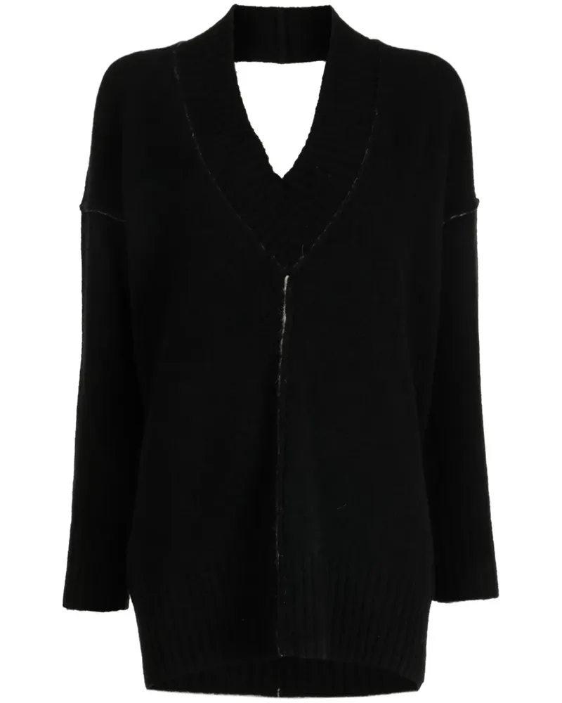 Isabel Benenato Rückenfreier Pullover mit V-Ausschnitt - Schwarz Schwarz