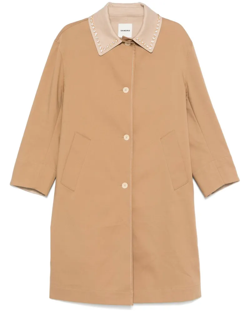 Sandro Trenchcoat mit Strasskragen - Braun Braun