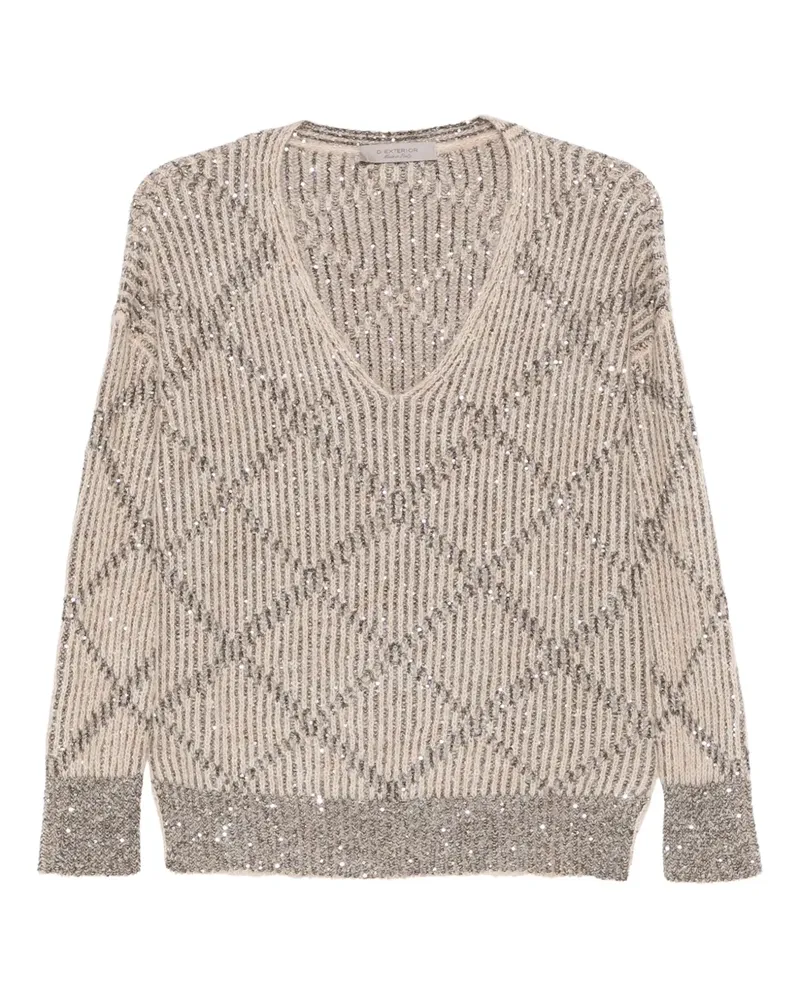 D.EXTERIOR sequin-embellished V-neck sweater - Nude Nude