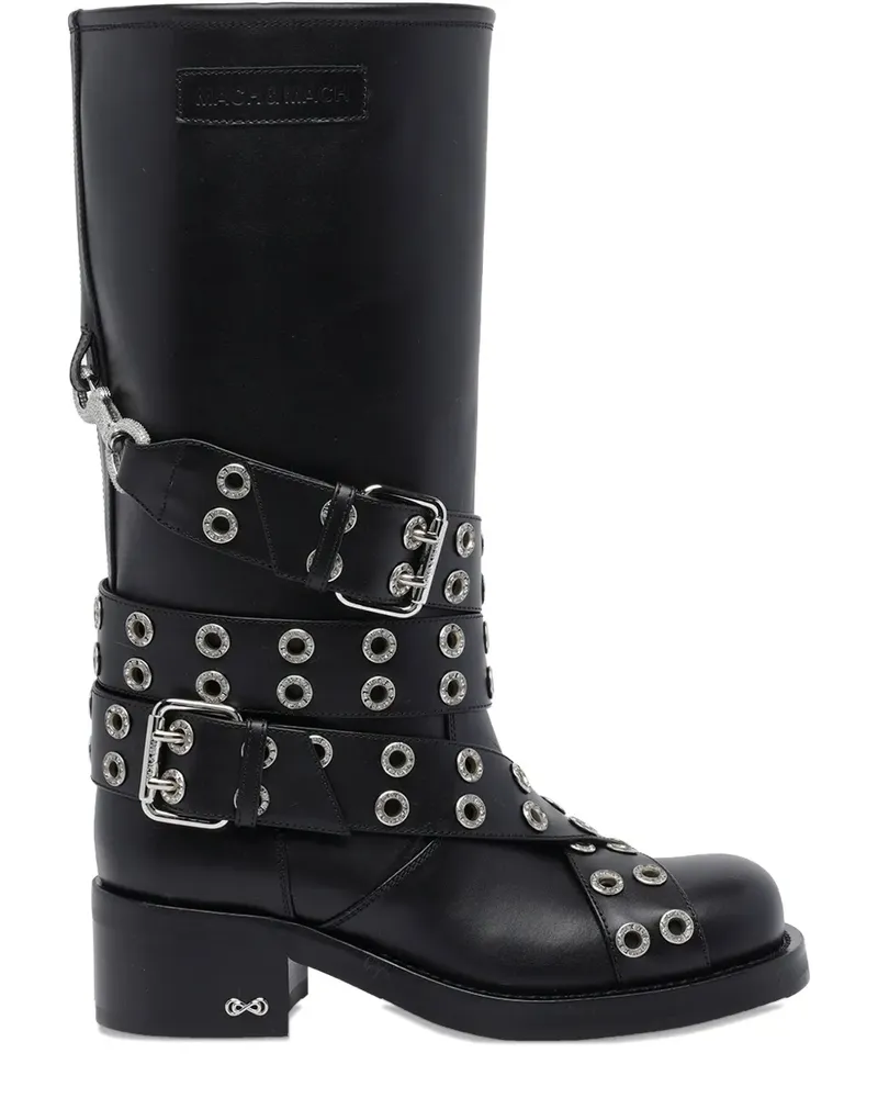 Mach & Mach Bikerstiefel mit Schnallengürtel 50mm - Schwarz Schwarz