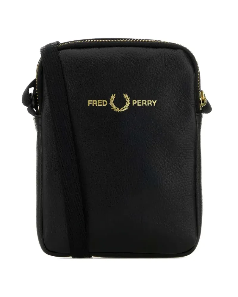 Fred Perry leather logo messenger bag - Schwarz Schwarz