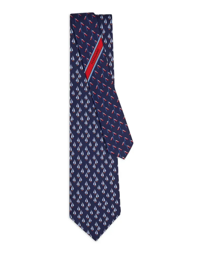 Ferragamo Nautical-print silk tie - Blau Blau